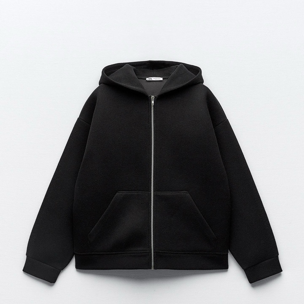 NWOT Zara Black Neoprene effect soft bomber jacket sweater Small